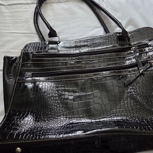 Elegant Black Crocodile-Embossed Tote Bag